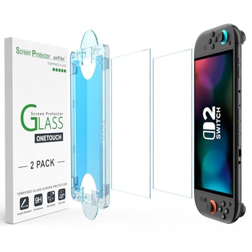 amFilm Auto-Alignment OneTouch for Nintendo Switch 2 Screen Protector [7.9''] 2025 Tempered Glass, Accessories, 30 seconds Installation, Bubble Free, Anti-Scratch, Touch Sensitive, Ultra-Clear [2Pack] - Image 1