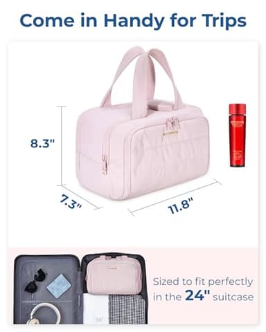 BAGSMART Travel Toiletry Bag, Lightweight Large Wide-open Travel Bag for Women, Puffy Cosmetic Makeup Bag Organizer with Handle for Accessories,Essentials, Toiletries, Pink - Image 6