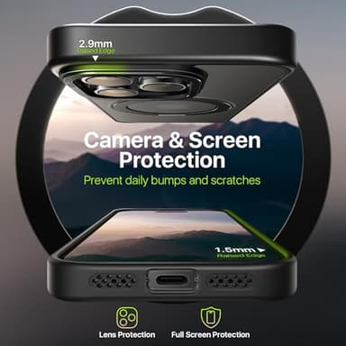 QTlier case for iPhone 15promax, 360 Rotatable Ring Stand, Raised Camera Frame, Shockproof with MagSafe Black - Image 3