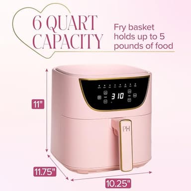 Paris Hilton Air Fryer, Large 6-Quart Capacity, Nonstick Made without PFAS, Touchscreen Display, 8-in-1 (Air Fry, Roast, Broil, Bake, Reheat, Keep Warm, Pizza, Dehydrate), Dishwasher Safe, Pink - Image 3