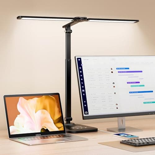 CHARYJOD LED Desk Lamp for Office Home, Height Adjustable Architect Desk Light with USB Adapter, Stepless Dimming Table Lamp Light for Reading, Study, Workbench - Image 1