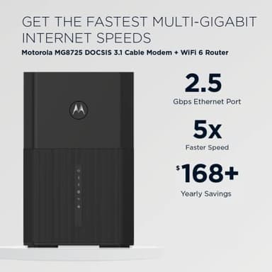 Motorola MG8725 WiFi 6 Router + Multi-Gig Cable Modem | 2-in-1 Device | Approved for Comcast Xfinity, Cox, Spectrum| Up to 6000 Mbps | DOCSIS 3.1 | AX6000 | [Not compatible with Xfinity 5G internet] - Image 2