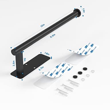 ASTOFLI Paper Towel Holder Under Cabinet No Drilling, Self Adhesive Paper Towel Holder Wall Mount for Kitchen Rack, Under Counter Napin Holder No Drill, RV, 304 Stainless Steel 12 Inch Matte Black - Image 3