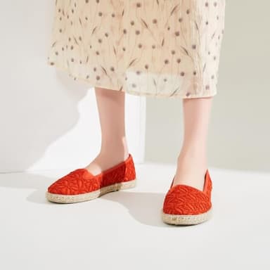 BABUDOG Women's Black Flats with Flower Embroideried,White Lace Ballet Flats,Comfortable Dress Flats(Orange.US8) - Image 7