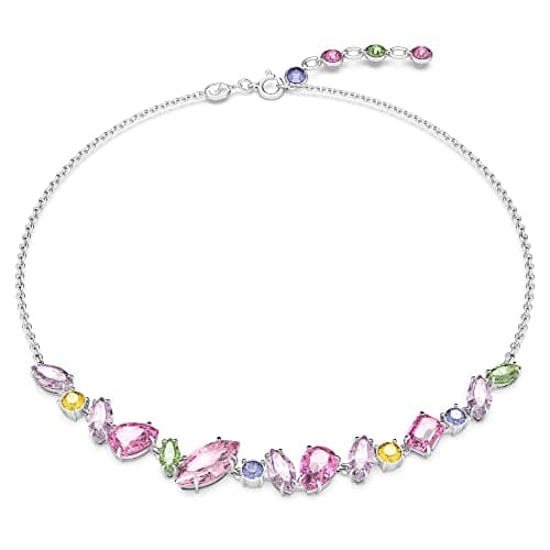Swarovski Gema Flower Necklace, Earrings, and Bracelet Jewelry Collection with Pink Crystals on a Rhodium Finished Setting - Image 1