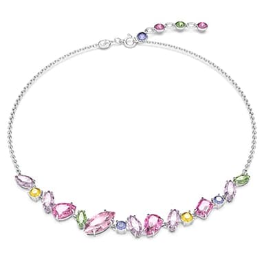 Swarovski Gema Flower Necklace, Earrings, and Bracelet Jewelry Collection with Pink Crystals on a Rhodium Finished Setting - Image 1