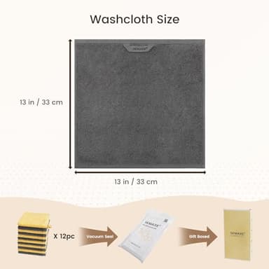 SEMAXE 100% Cotton Washcloths 12-Pack, 13 × 13 Inch Soft Luxury Face Towels – Super Absorbent & Quick-Dry, Premium Cloth with Hanging Loop, Oeko-TEX Certified, Gift-Ready Box - Image 2