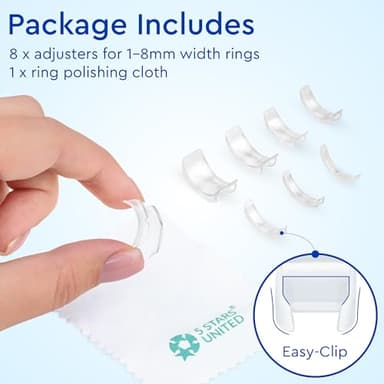 5 STARS UNITED Ring Sizer Adjuster for Loose Rings - 8 Pack Easy-Clip Guards, Fits Flat Bands Up to 8mm, Spacers & Tighteners, Reduces Size by 0.5-1, Invisible Design for Women & Men - Image 2