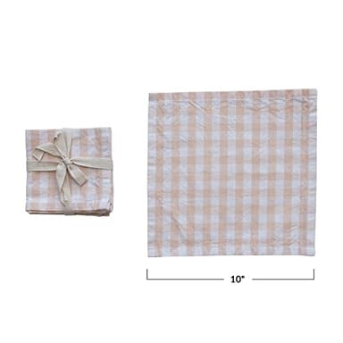 Creative Co-Op Cotton Gingham Napkins, Set of 4, Peach and White - Image 4