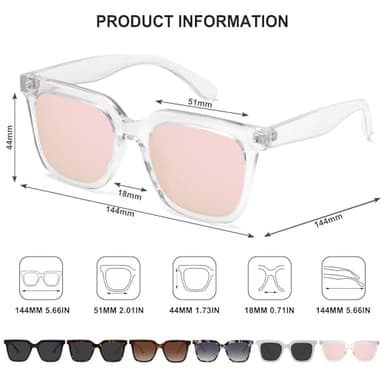 Fozono Large Square Sunglasses Trendy Polarized Sunglasses for Women Men Classic Retro Style UV400 Protection Pink - Image 5