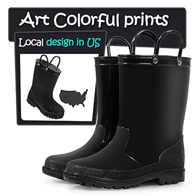 K KomForme Kids Girls & Boys Rain Boots with Easy-on Handles Waterproof Outdoors - Image 2