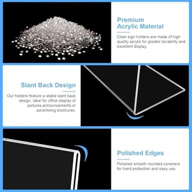 EHWINE 12 Pack Acrylic Sign Holder 8.5 x 11, L Shape Clear Plastic Display Stand, Slanted Back Picture Frame Menu Flyer Paper Display Stand up Table Top Sign Holders for Restaurant, Office and School - Image 8