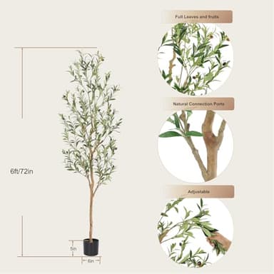 Bellacat Faux Olive Tree 6ft，Olive Trees Artificial Indoor with Natural Wood Trunk and Realistic Leaves and Fruits. 6 Feet(72in) Fake Olive Tree for Home House Office Décor. - Image 4