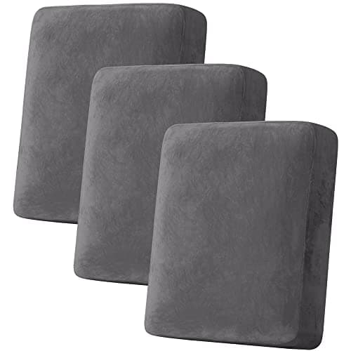 H.VERSAILTEX Velvet Stretch Couch Cushion Cover Plush Cushion Slipcover for Chair Loveseat Sofa Cushion Furniture Protector Seat Cushion Sofa Cover (3 Piece Sofa Cushion Covers, Grey) - Image 1