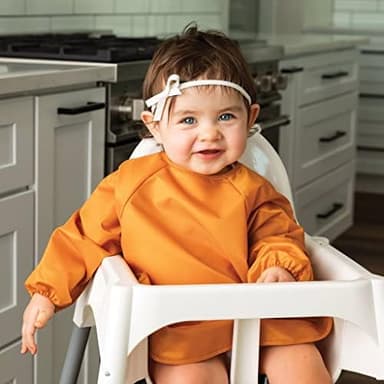 Tiny Twinkle Mess Proof Baby Bibs, 2pk Waterproof Smock Baby Bibs for Eating, Machine Washable Long Sleeve Bibs, Baby Led Weaning, Toddler Bibs, BLW Supplies (Sand Cinnamon, Small 6-24 Months) - Image 6