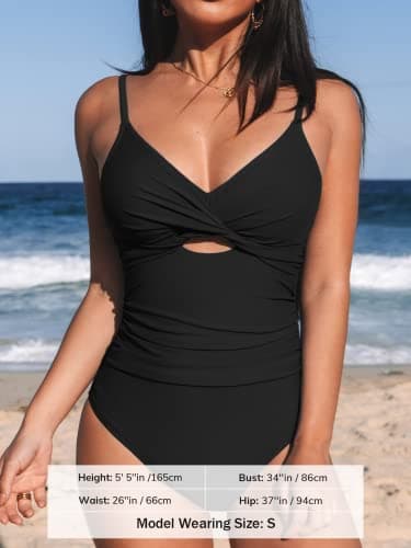 CUPSHE One Piece Swimsuit for Women Bathing Suits Twist Front Cutout Adjustable Straps Ruched Swimwear L, Black - Image 4
