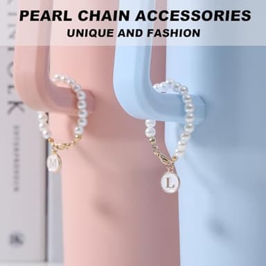 LUHOHI Letter Charm for Stanley Cup，Pearl Chain Accessories Stanley Cup Initial Charms for Handle Stuff Decor Water Bottle Jewelry Tumbler Cute Simple Modern Personalized Name ID Decorations (W) - Image 4