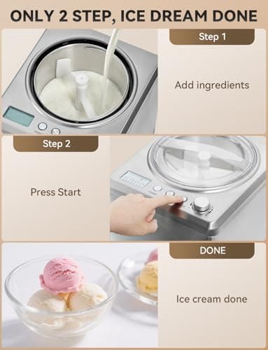 COUPLUX 2.64 Qt Ice Cream Maker with Compressor, Automatic Ice Cream Machine with No Pre-Freezing & 80% Faster Freezing, Largest Capacity, LCD Display & Timer, 2H Keep Cool, All Stainless Steel - Image 4