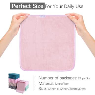 Cosy Family 24 Pack Soft Washcloths Set - 12 x 12 inches, Quick Drying - Highly Absorbent Coral Velvet Fingertip Towel Bathroom Wash Clothes for Bath, Spa, Facial, Kitchen - Light Color - Image 5