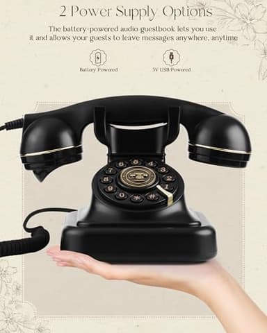 FONYICK Audio Guest Book Wedding Phone, Retro Phone Guestbook for Record Voice Messages, Personalized Wedding Guest Book Telephone for Bridal Shower, Birthday, and Daily Diary, Black - Image 7
