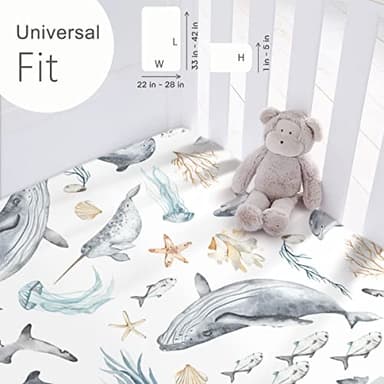 GRSSDER Stretchy Super Soft Jersey Knit Fitted Pack n Play Sheets Set 2 Pack,Portable/Mini Crib Sheets Snug and Safe,Beautiful Marine Organism for Boys and Girls - Image 4
