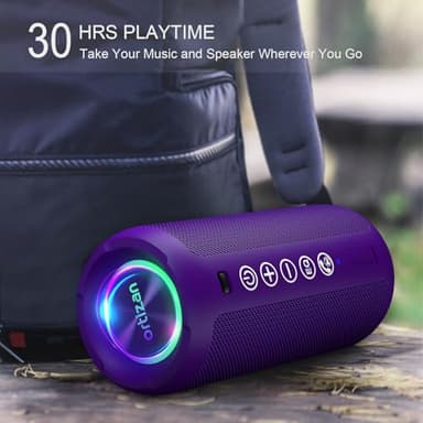 Ortizan Portable Bluetooth Speaker: IPX7 Waterproof, 24W Loud Sound, Deep Bass, Bluetooth 5.3, LED Lights, Wireless Stereo Pairing, 30H Playtime, for Home/Outdoor/Party/Beach, Birthday Gift (Purple) - Image 4
