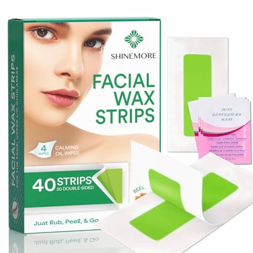 ShineMore Facial Wax Strips for hair removal - Hypoallergenic for All Skin Types - - Gentle and Fast-Working for Face, Eyebrow, Upper Lip, and Chin (40 Women Wax Strips + 4 Calming Oil Wipes NATURE NATION Ingredients ) - Image 1