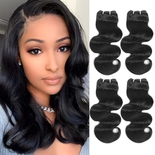 Body Wave Bundles Human Hair - 4 Bundles, 14/16 Inch, 100% Unprocessed Brazilian Virgin Hair Weave, Natural Black - Image 1