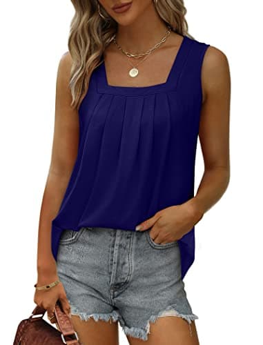 Saloogoe Sleeveless Tops for Women Dressy Business Casual Outfits Flowy Summer Shirts Navy Blue S - Image 2
