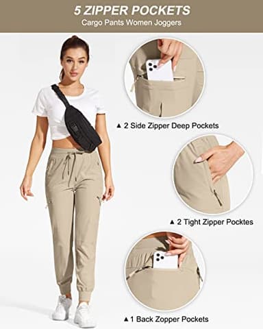 VILIGO Khaki Pants for Women Lightweight Quick Dry Scrub Casual Travel Pants Outdoor Waterproof Khaki Hiking Cargo Joggers Kaki L - Image 4
