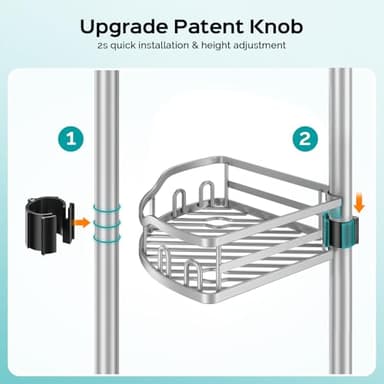 HAMITOR Corner Shower Caddy Tension Pole: Rustproof 4-Tier Bathroom Organizer Shelves for Bathtub Shampoo Storage - 47-121 Inch Quick Install Adjustable Rod Standing Rack with Soap Rack - Silver Gray - Image 2