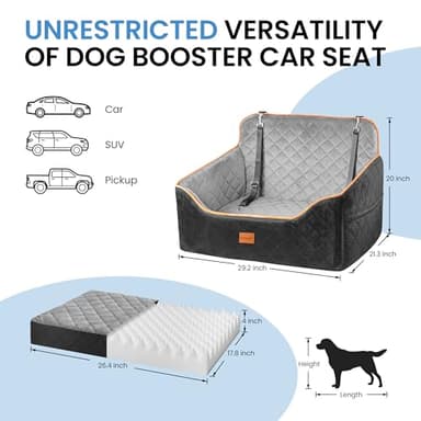 Dog Car Seat for Medium Dogs - Pet Car Seat with 2 Safety Straps & Waterproof Padding, Portable Pet Carrier for Cars, Trucks & SUVs, Comfortable Booster Bed for Pets Up to 55lbs (Black/Grey) - Image 2