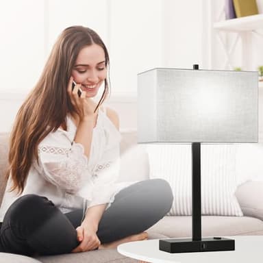 21" Touch Bedside lamps with 2 USB & AC Outlets, 3-Way Dimmable Bedside Table Lamps Set of 2 for Bedroom Living Room Office Reading, Gray Shade Lamps for Night Stands, 5000K LED Bulbs Included - Image 7