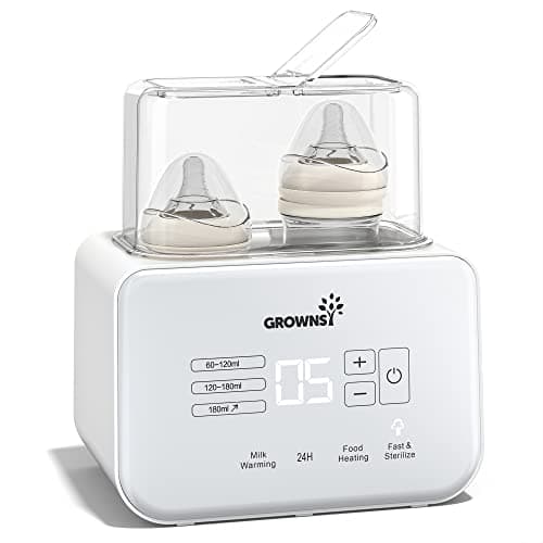 Baby Bottle Warmer, Grownsy 8-in-1 Fast Milk Warmer with Timer Breastmilk or Formula, Fits 2 Bottles, Accurate Temperature Control, with Defrost, Sterili-zing, Keep, Heat Baby Food Jars Function - Image 1