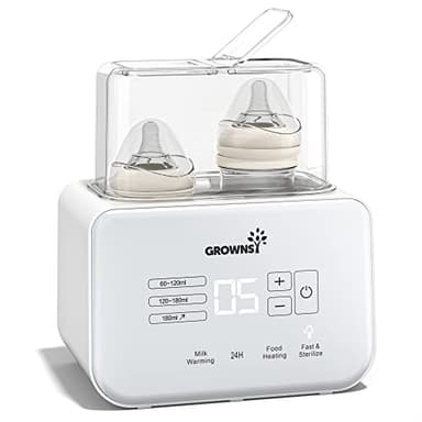 Baby Bottle Warmer, Grownsy 8-in-1 Fast Milk Warmer with Timer Breastmilk or Formula, Fits 2 Bottles, Accurate Temperature Control, with Defrost, Sterili-zing, Keep, Heat Baby Food Jars Function - Image 1