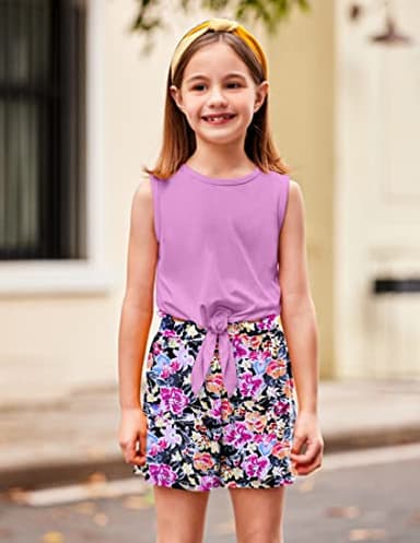 Arshiner Toddler Girls Short Sets Tie Knot Tank Top and Paperbag Waist Shorts Cute Girl Summer Clothing for 2-7 Years - Image 2