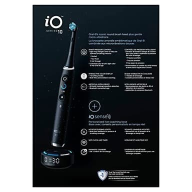 Oral-B iO Series 10 Rechargeable Electric Toothbrush with Visible Pressure Sensor to Protect Gums, 2 Min Timer, 7 Cleaning Settings, 4 Replacement Toothbrush Heads, and Charging Travel Case, Black - Image 3