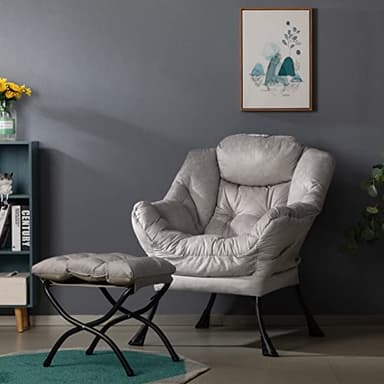 HollyHOME Lazy Chair with Foldable Ottoman, Accent Comfy Lounge Armchair and Folding Footrest Stool, Leisure Sofa Reading Chair and Footstool for Living Room, Bedroom, Dorm,Textured Grey - Image 6