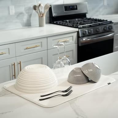 S&T INC. Dish Drying Mat XL, 18” x 24”, Absorbent Microfiber Kitchen Counter Mat, Dish Drying Pad for Dishes, Utensils, Pots and Pans, Extra Large, Cream - Image 2