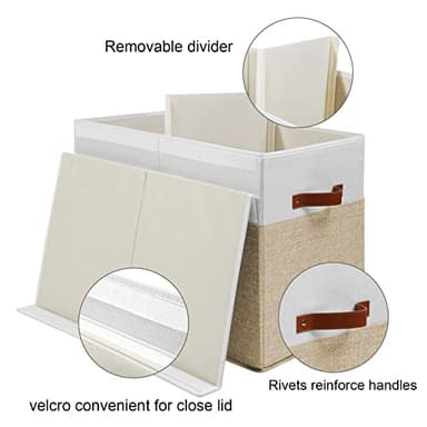 Large Toy Storage Box with Lid, Sturdy Toys Storage Chest Bin Organizer Basket with Dividers for Kids, Boys, Girls, Nursery, Closet, Bedroom, Playroom 25"x13" x16" (Beige and White) - Image 5