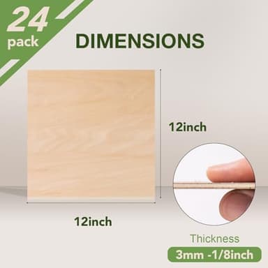 Rowood 24 Pack Basswood Sheets,12x12x1/8inch,3mm Basswood for Laser Cutting,Adult Craft Kits,Thin Plywood Board Unfinished Wood,DIY Ornaments and Architectural Model - Image 2