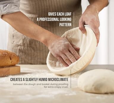 Banneton Bread Proofing Basket, Kook, Sourdough Proofing Bread Basket, Bread Banneton Proofing, Artisan Sourdough Making Baskets, 9 Inch Rattan Baskets and Cloth Liners, Set of 2, Round - Image 2