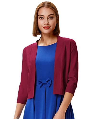GRACE KARIN Women's 3/4 Sleeve Cropped Cardigans Sweater Open Front Shurgs Lightweight Knit Bolero (Burgundy,XL) - Image 3