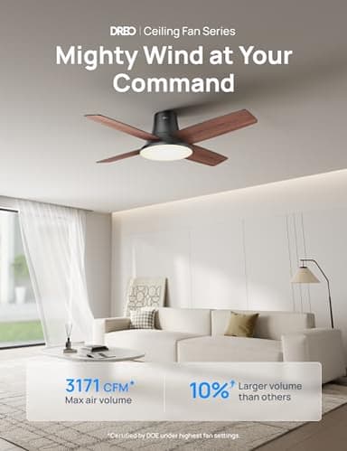 Dreo Ceiling Fans with Lights, 44'' Low Profile Black Ceiling Fan with Remote Control for Bedroom, 6-Level Dimmable Lighting & 5-Color Tone, 6 Speeds, Reversible DC Motor, Easy Installation, Timer - Image 2