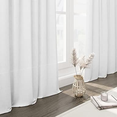 Nanspring White Linen Curtains 84 inches Long for Bedroom Back Tab Light Filtering Privacy Sheer Modern Farmhouse Coastal Decor Off Cotton Textured Gauze Curtain Living Room 2 Panel Set - Image 2