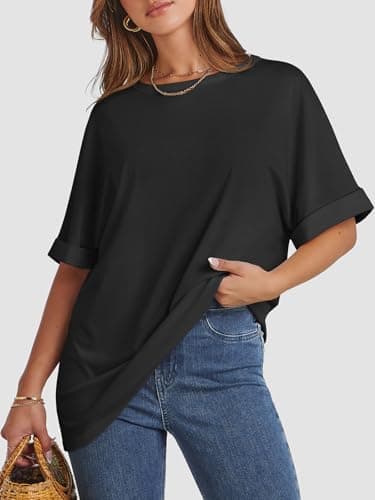 ATHMILE Oversized Workout Shirts for Women Loose Fit Crewneck Short Sleeve Summer Casual Blouse 2025 Y2K Tee Tops Black - Image 3