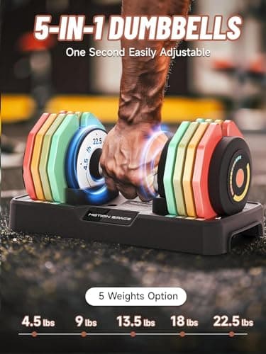 Adjustable Dumbbells Set 12.5LB/22.5LB Pair, 1-Sec Fast Adjustable 5 Weights by Turning Handle, Premium Comfort Non-slip Metal Dumbbells with Tray, Compact Size for Full Body Home Workout (Rainbow-Pair-22.5lbs) - Image 3