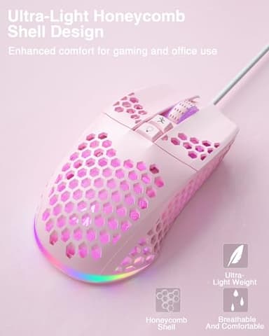 SOLAKAKA SM900 Pink Wired Gaming Mouse with Honeycomb Shell,12800 DPI,7 Programmable Buttons,Lightweight Gaming Mice Ergonomic Computer Mouse Gaming for Windows/PC/Mac/Laptop Gamer - Image 7