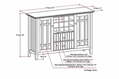 SIMPLIHOME Bedford Buffet - 54 inch Wide Solid Wood 3-Door Sideboard Buffet with Wine Rack in Distressed Grey, Transitional Cabinet for Dining Room or Kitchen with Adjustable Shelves - Image 3