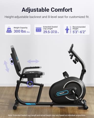 MERACH Recumbent Exercise Bike for Home with Smart Bluetooth and Exclusive App Connectivity, LCD, Heart Rate Handle, S08 Magnetic Recumbent Bikes, Black - Image 4